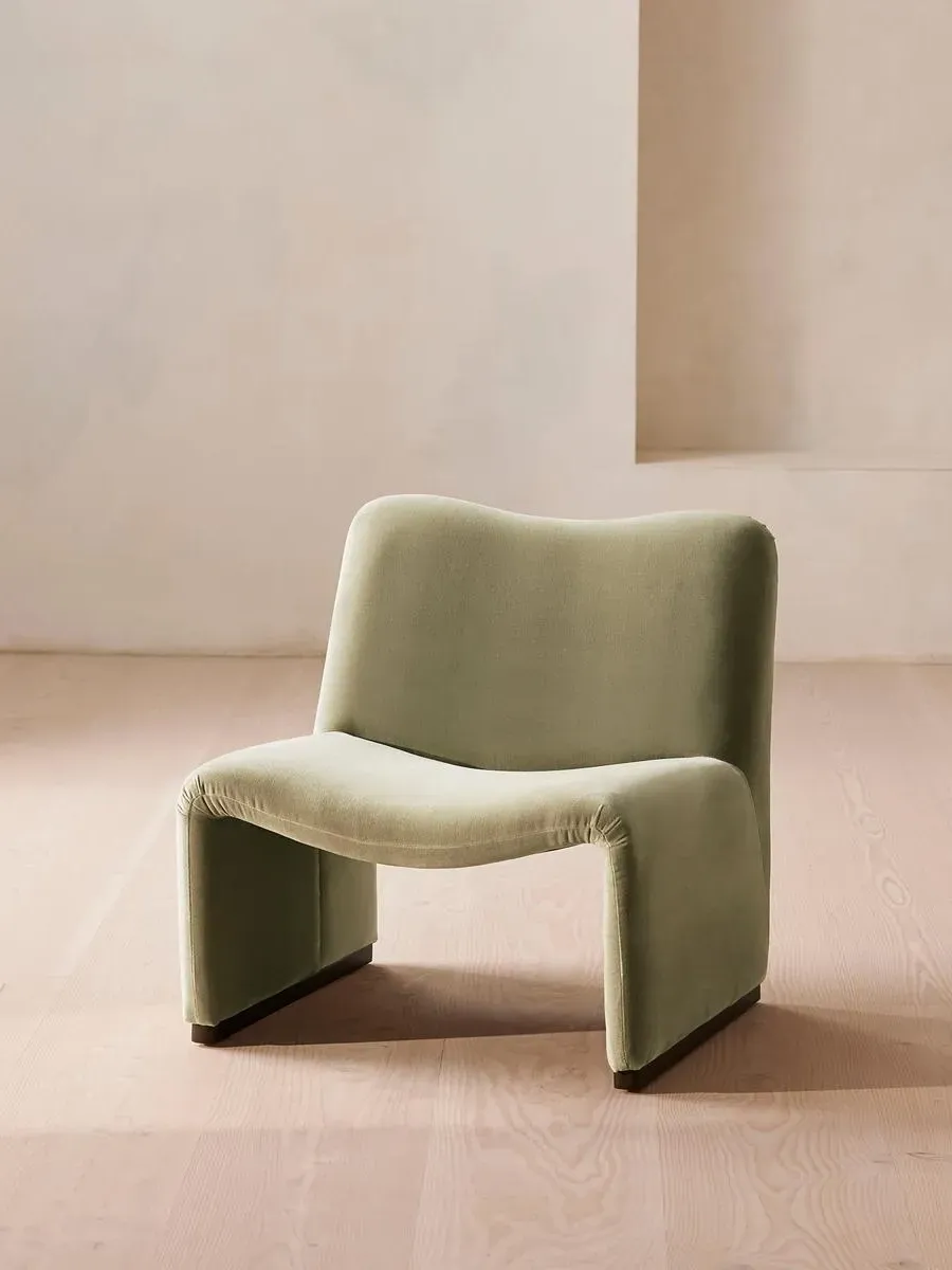 Curved Armchair with Birch Frame - Lichen, Velvet