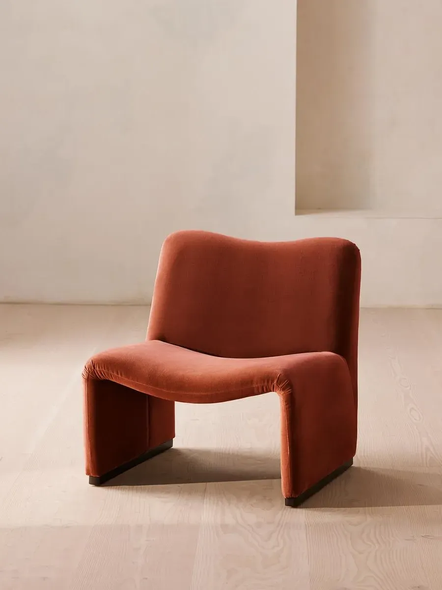 Curved Armchair with Oversized Shape - Rust, Velvet