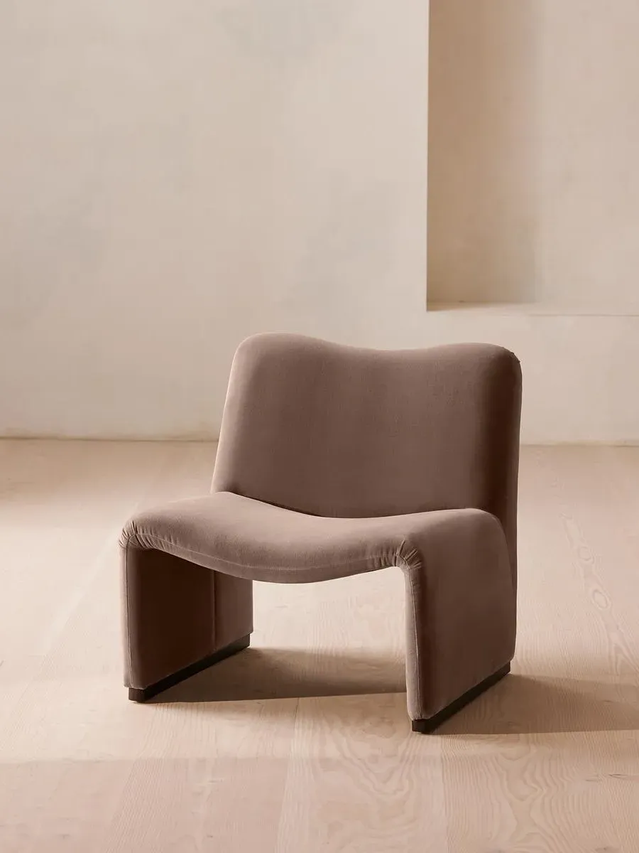 Curved Armchair with Oversized Shape - Taupe, Velvet