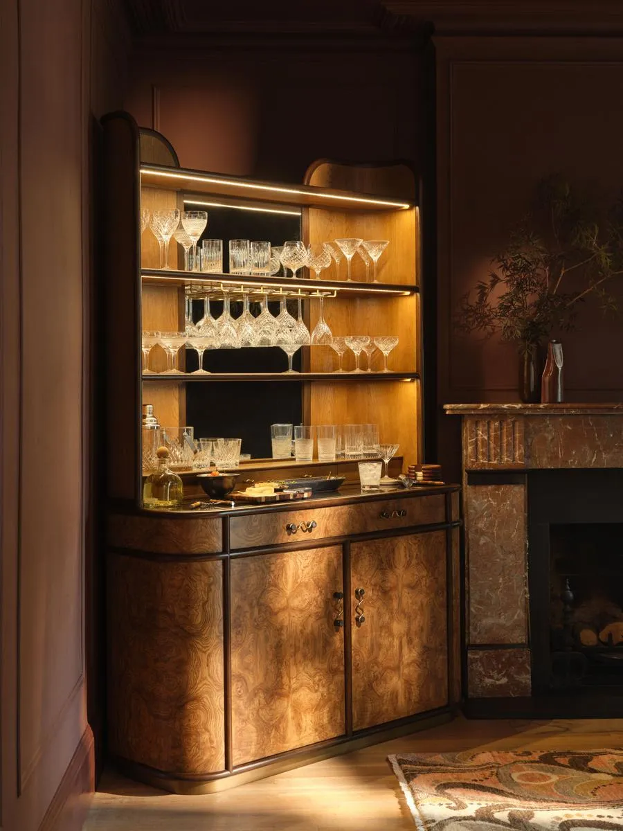 Curved Bar Storage with LED Lighting - Olive Ash image