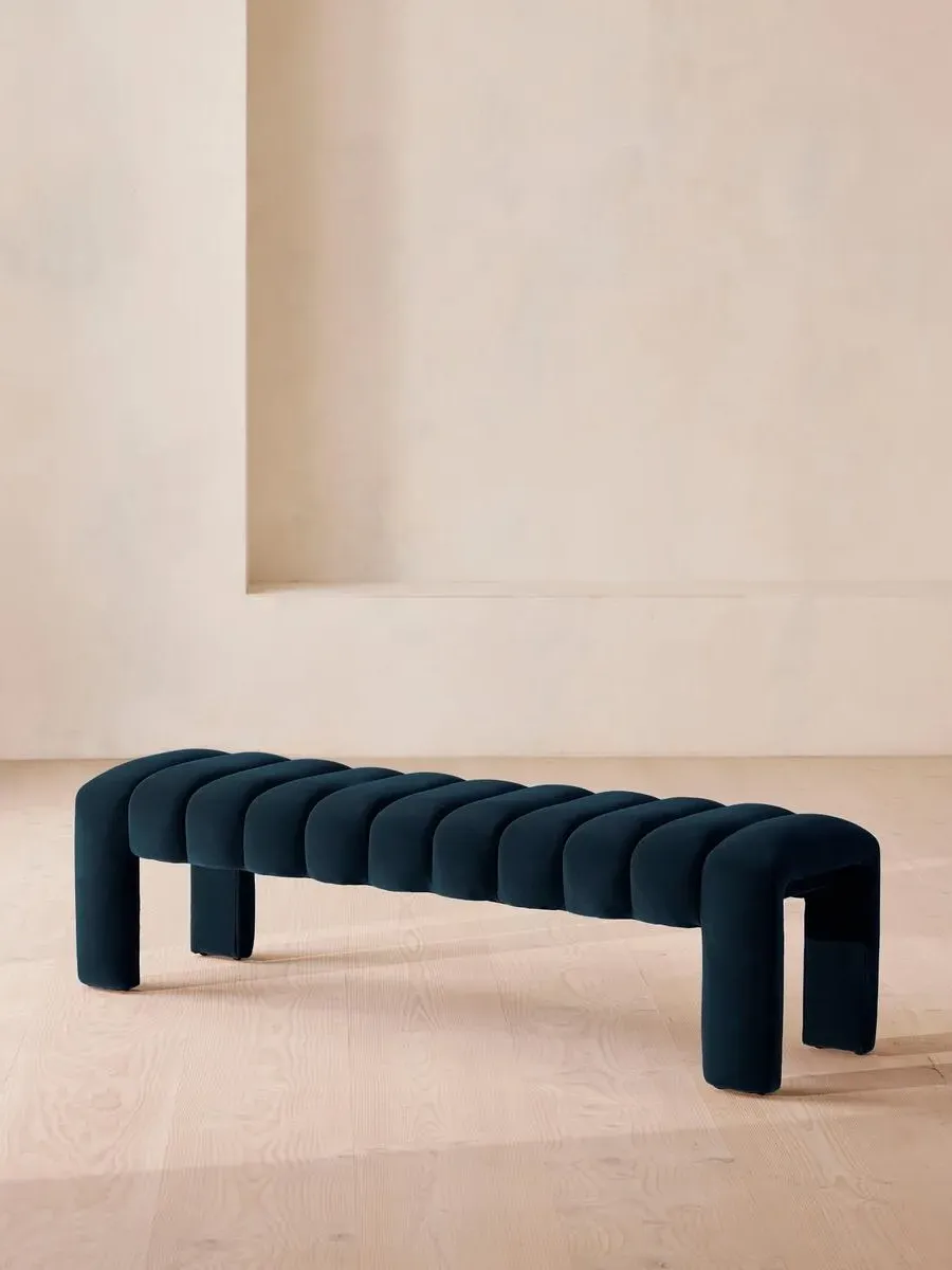 Curved Bench with Channelled Detail - Royal Blue, Velvet