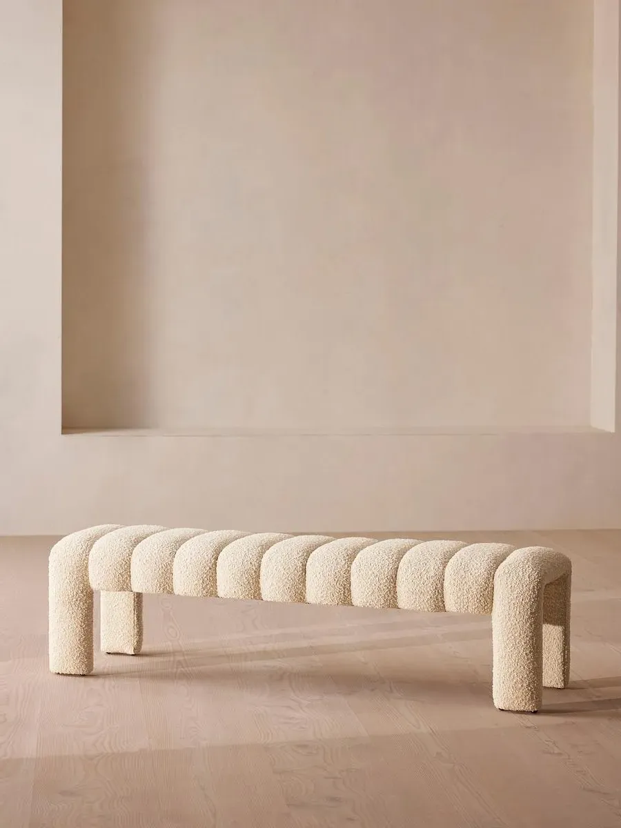 Curved Bench with Channelled Upholstery - Boucle image