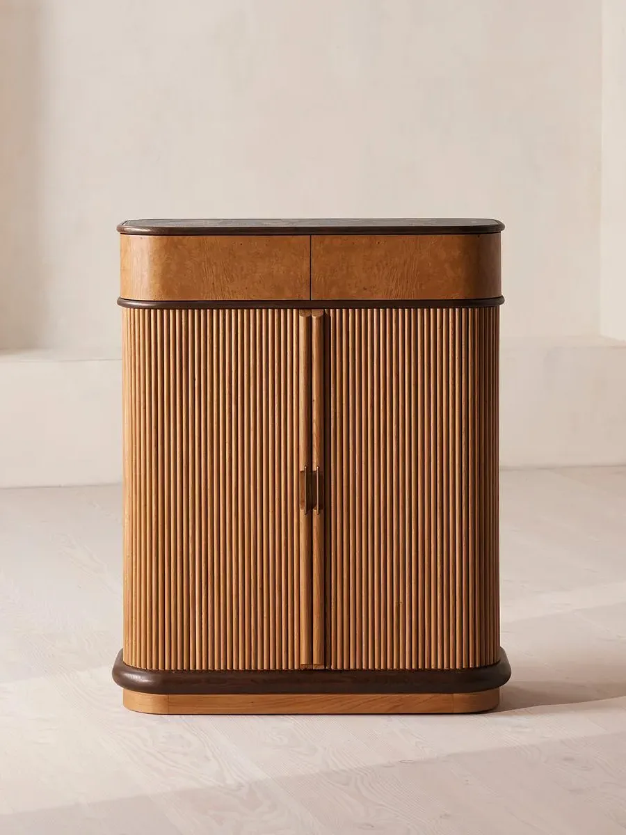 Curved Console Unit with Storage - Oak, Quartzite image