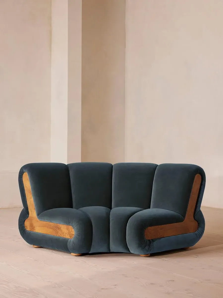 Curved Modular Armchair - Blue, Velvet image