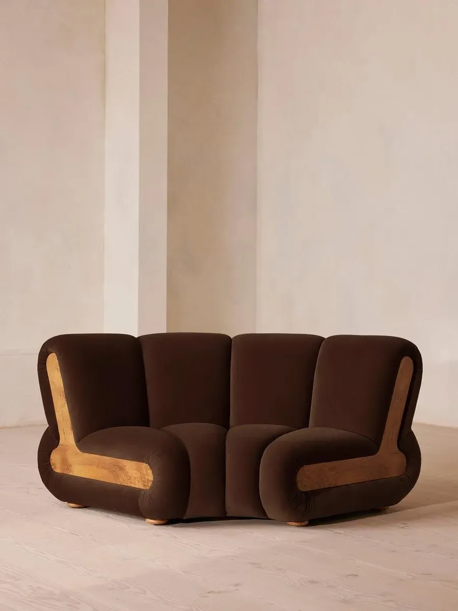 Curved Modular Armchair - Brown, Velvet
