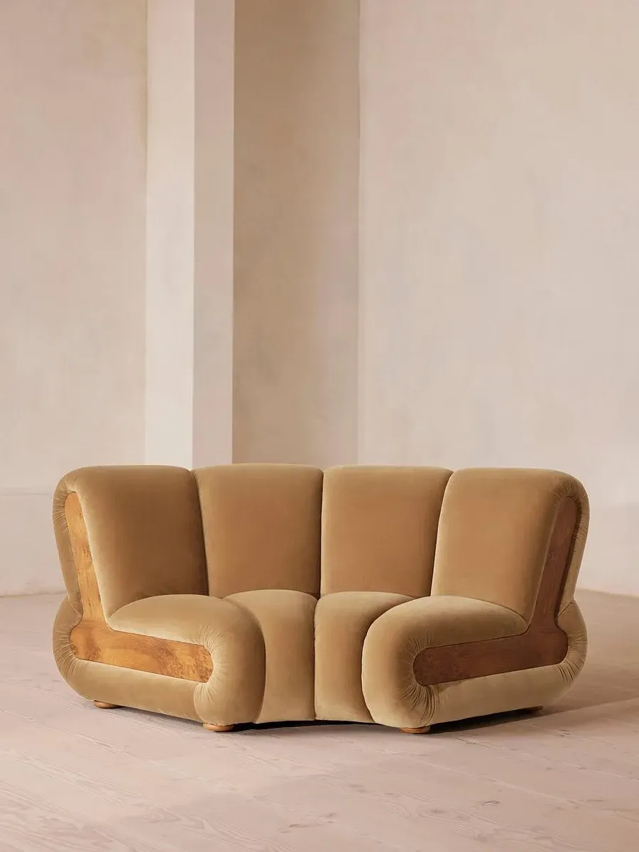 Curved Modular Armchair - Camel, Velvet