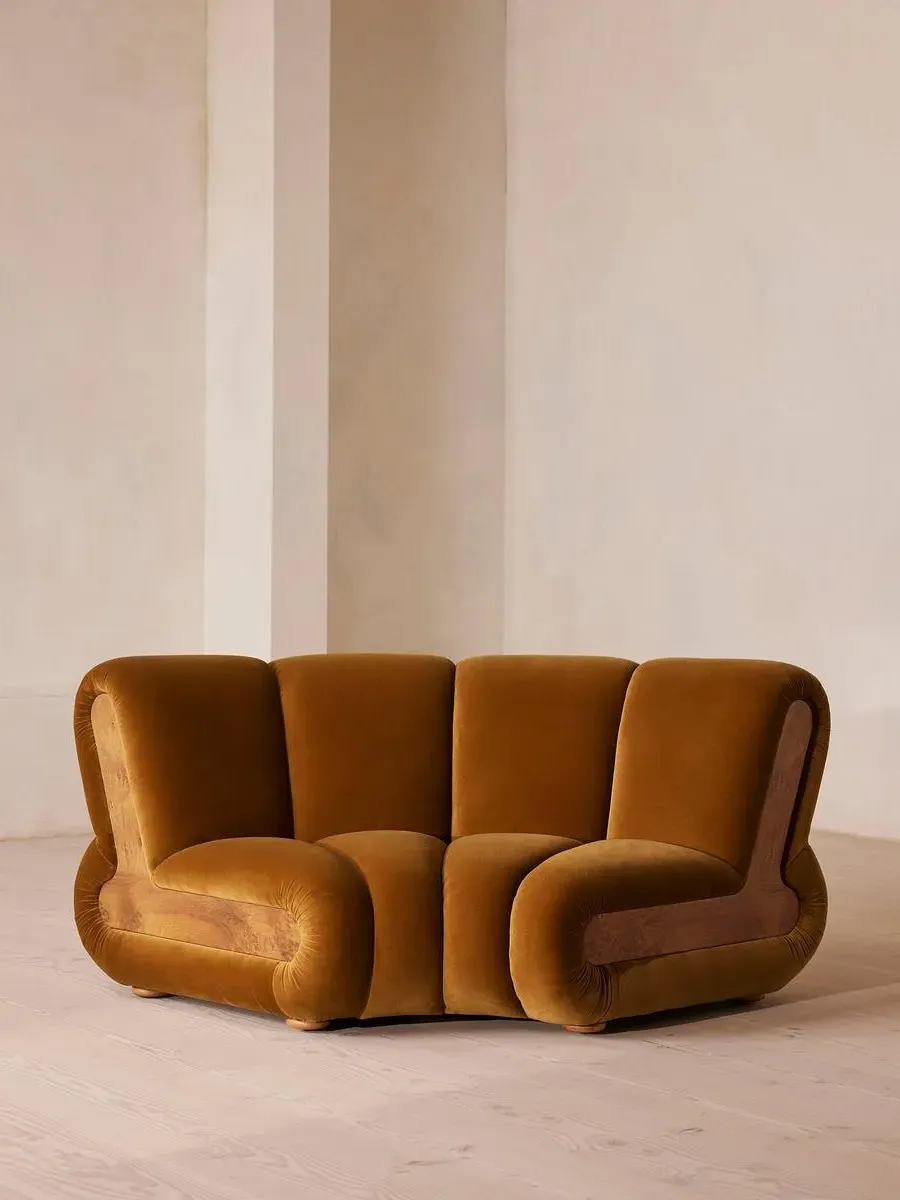 Curved Modular Armchair - Mustard, Velvet