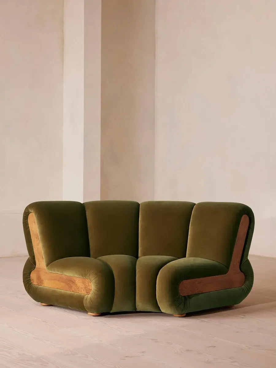 Curved Modular Armchair - Olive, Velvet