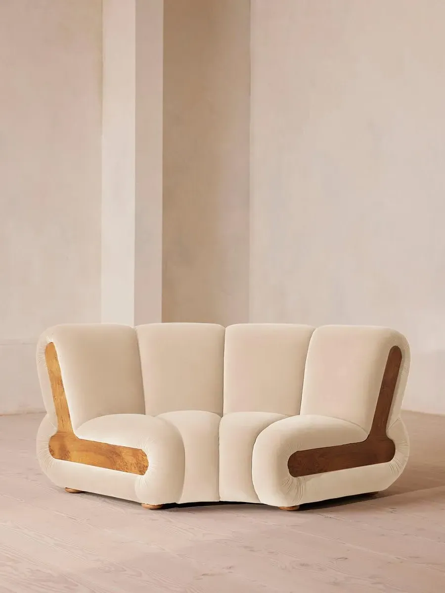 Curved Modular Armchair - Porcelain, Velvet