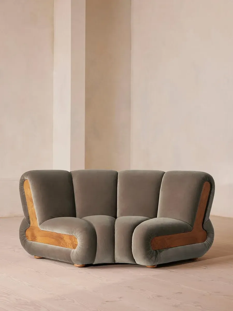 Curved Modular Armchair - Taupe, Velvet
