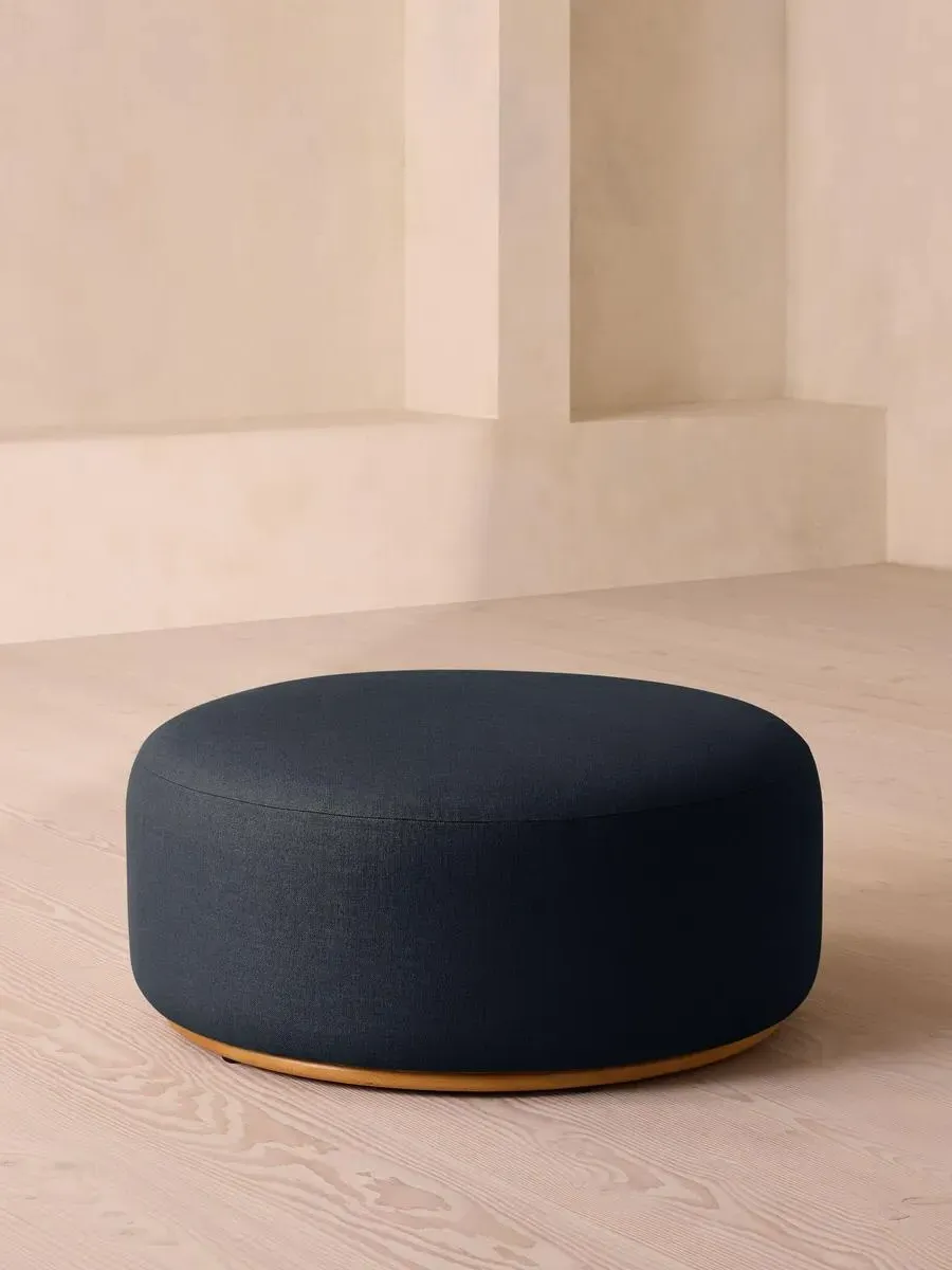 Curved Ottoman - Indigo, Linen