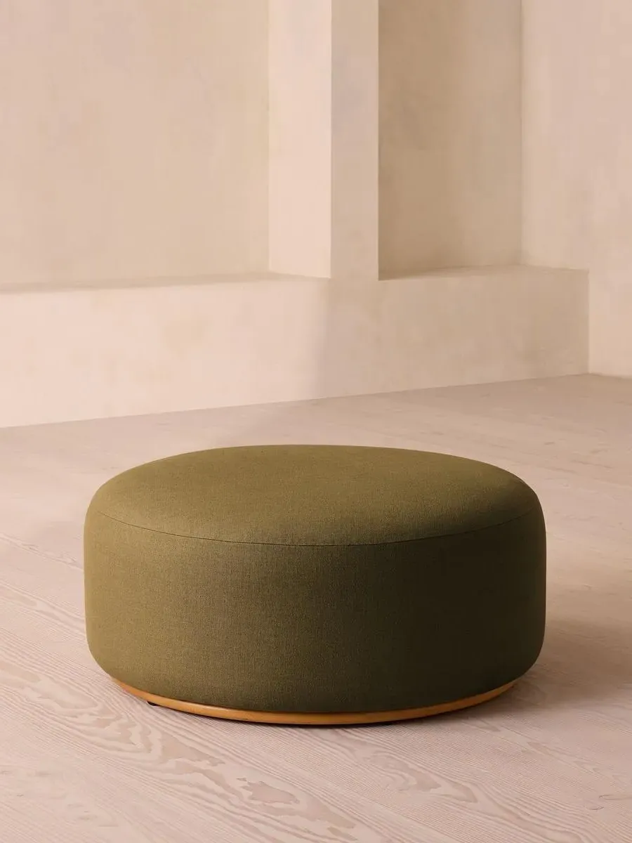 Curved Ottoman - Olive, Linen