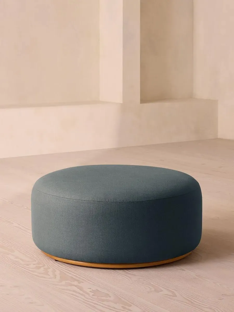 Curved Ottoman - Prussian Blue, Linen