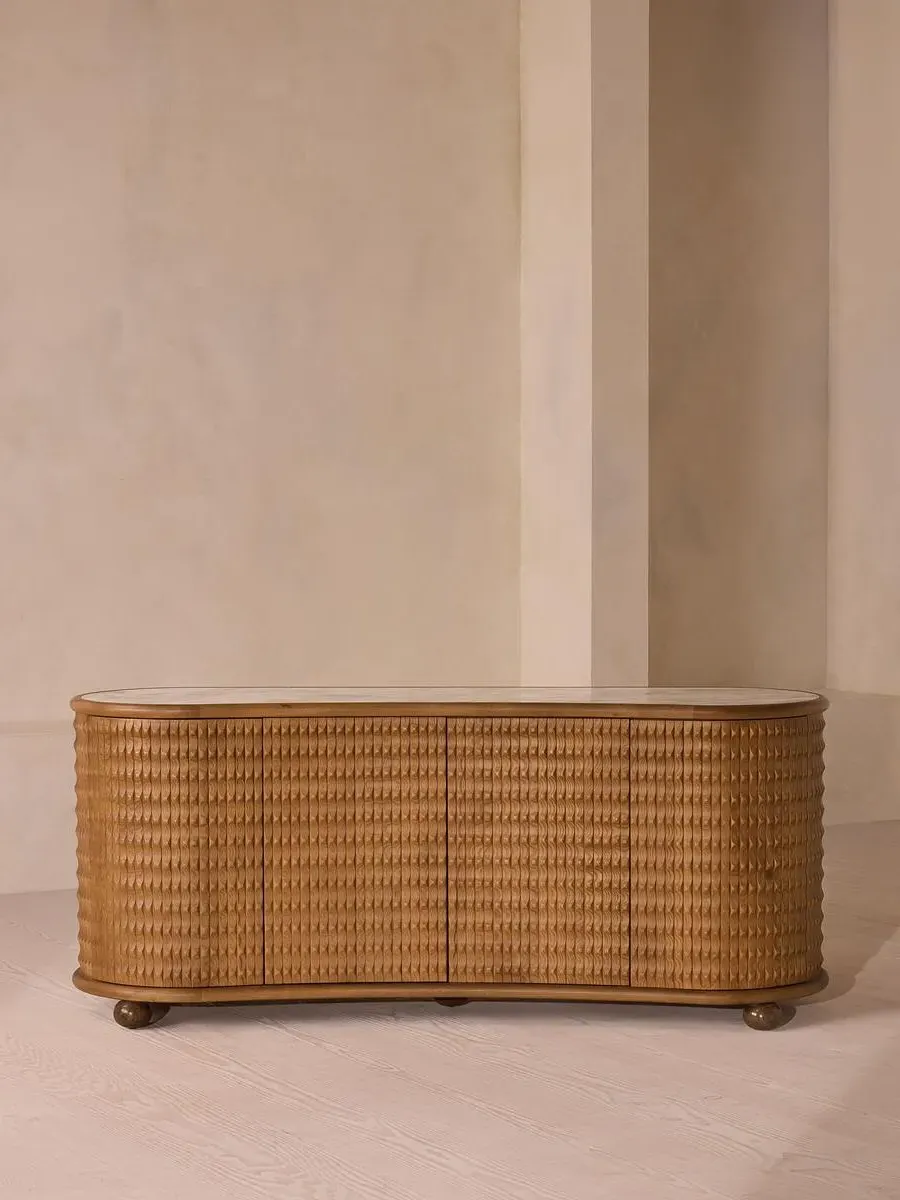 Curved Sideboard with Marble Top - Oak image