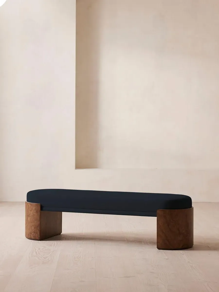 Cushioned Bench with Legs - Indigo, Linen