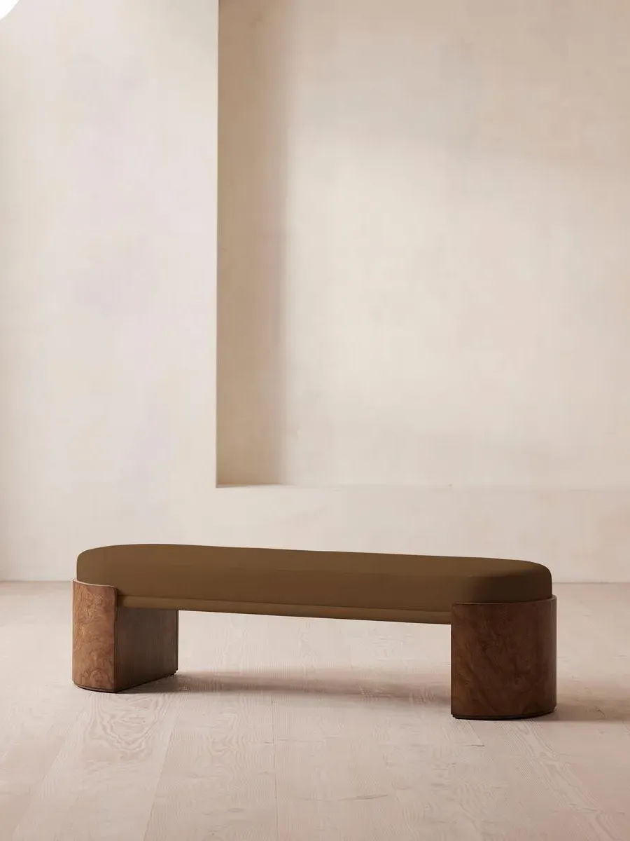 Cushioned Bench with Legs - Ochre, Linen