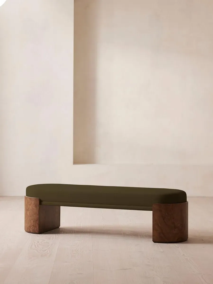 Cushioned Bench with Legs - Olive, Linen