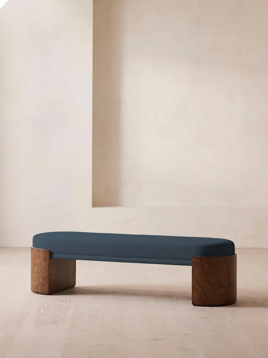 Cushioned Bench with Legs - Prussian Blue, Velvet