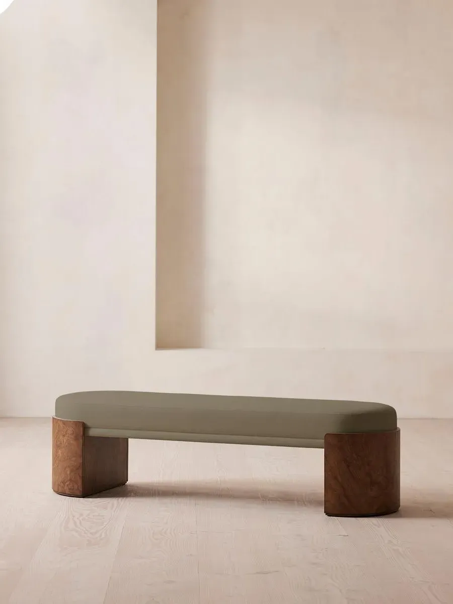 Cushioned Bench with Legs - Sage, Linen