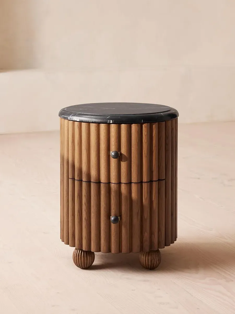 Cylindrical Bedside Table - Black, Marble image