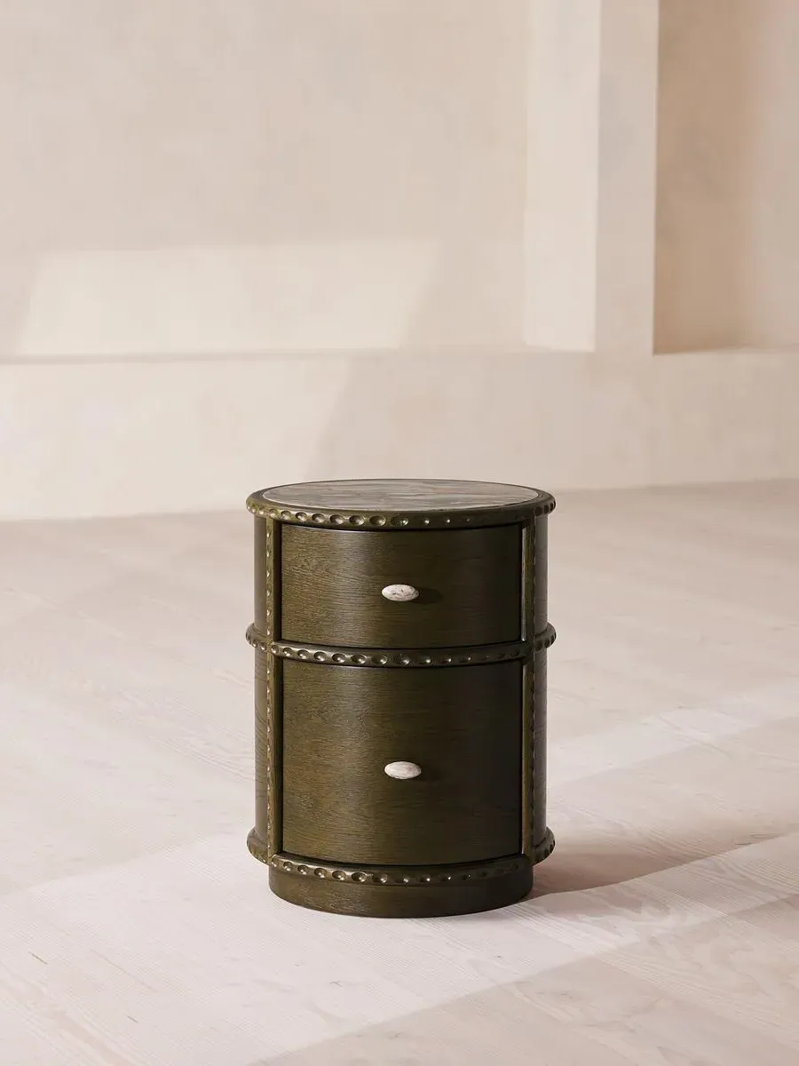 Cylindrical Bedside Table - Olive Oak, Quartzite image