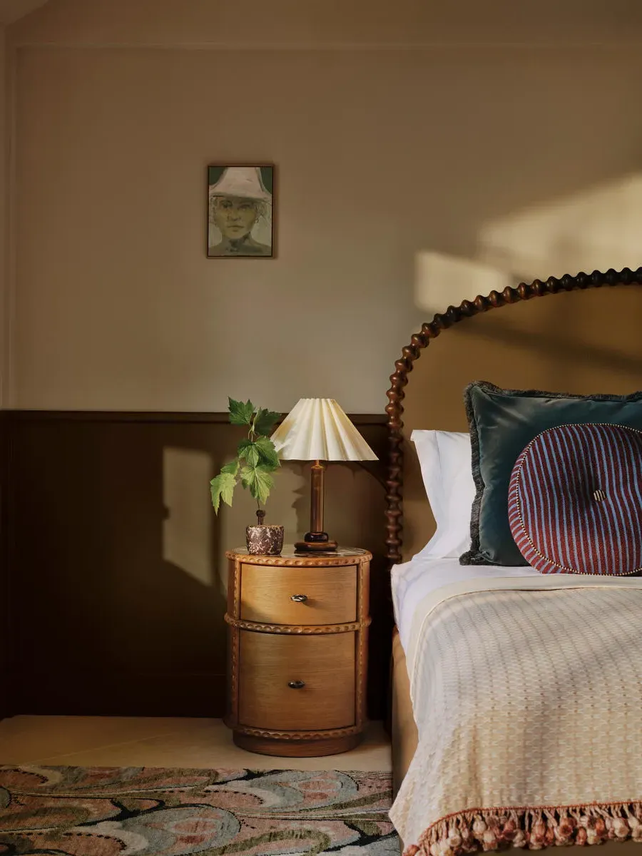 Cylindrical Bedside Table with Drawers - Oak, Marble image