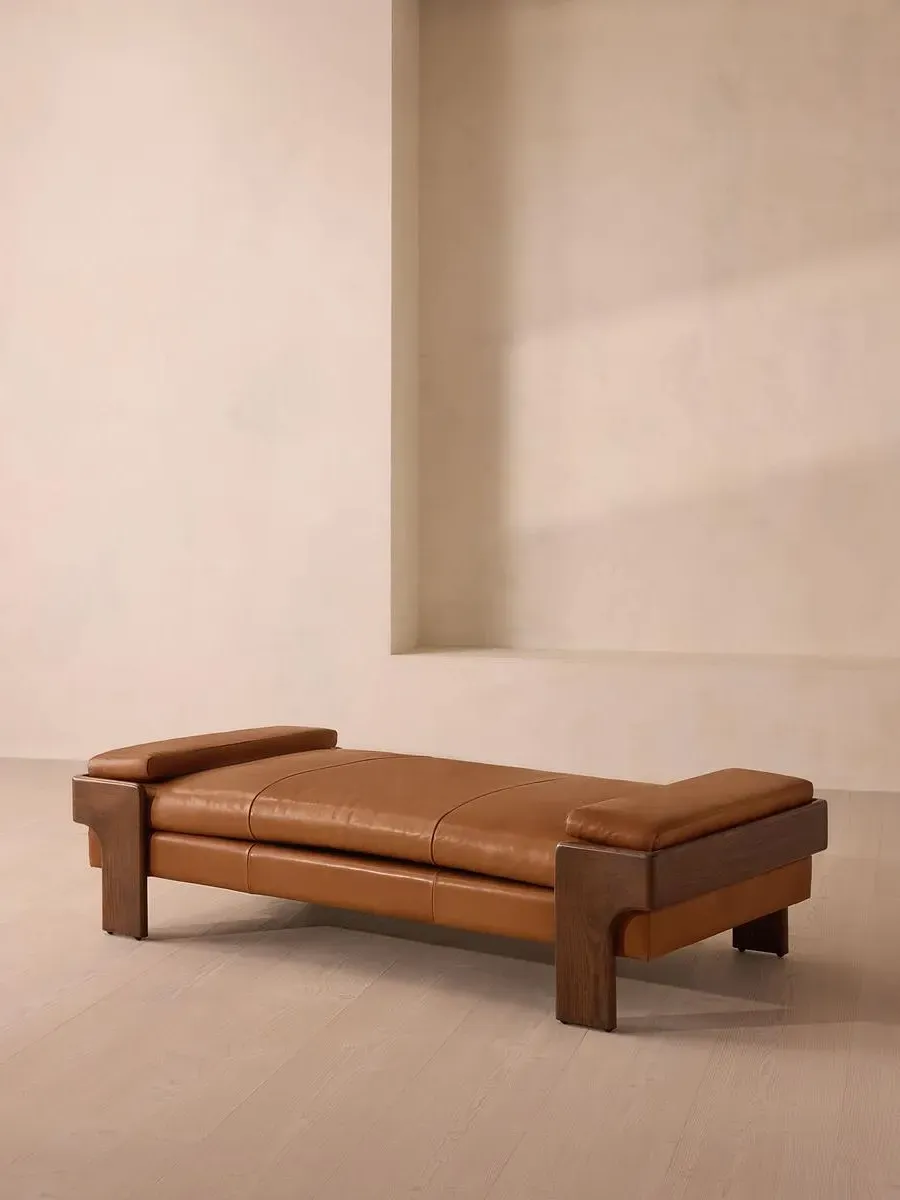 Daybed with Bolster Cushions - Chestnut, Leather