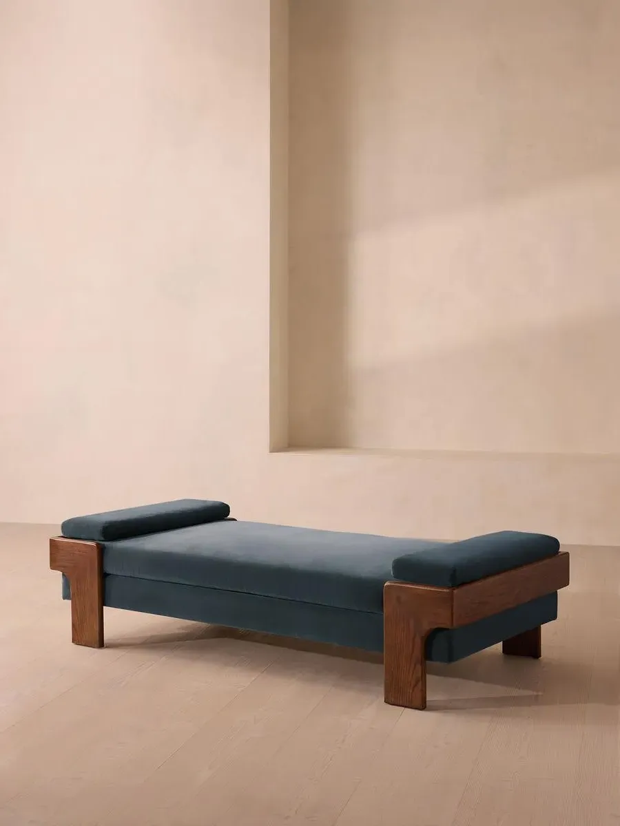 Daybed with Bolster Cushions - Grey Blue, Velvet