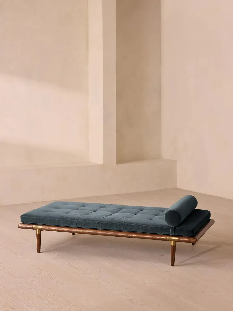 Daybed with Brass Details - Grey Blue, Velvet