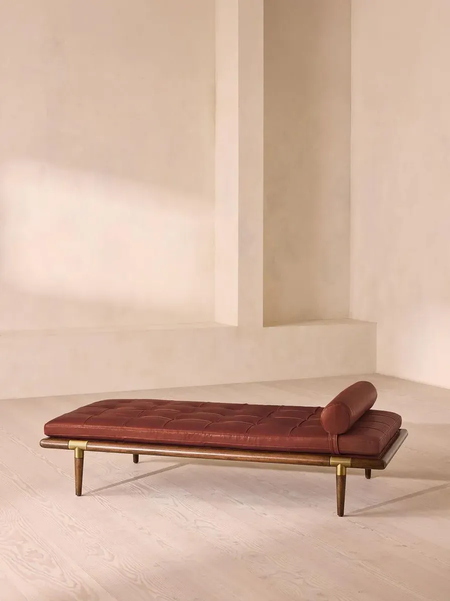 Daybed with Brass Details - Sangria, Leather