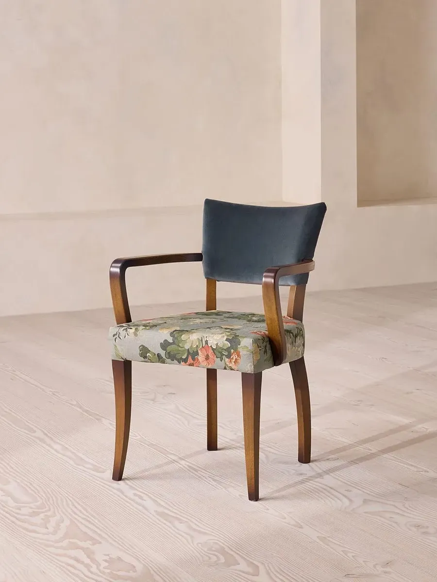 Dining Armchair with Floral Print - Grey Blue, Velvet image