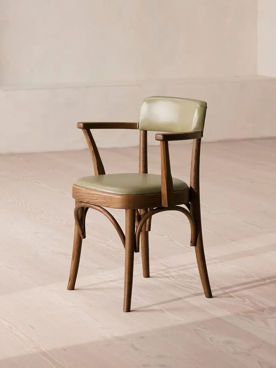 Dining Chair with Brass Studs - Green, Leather image