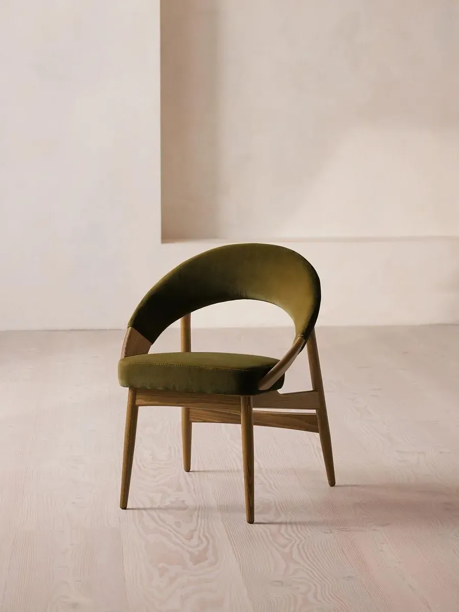 Dining Chair with Curved Back - Olive, Velvet