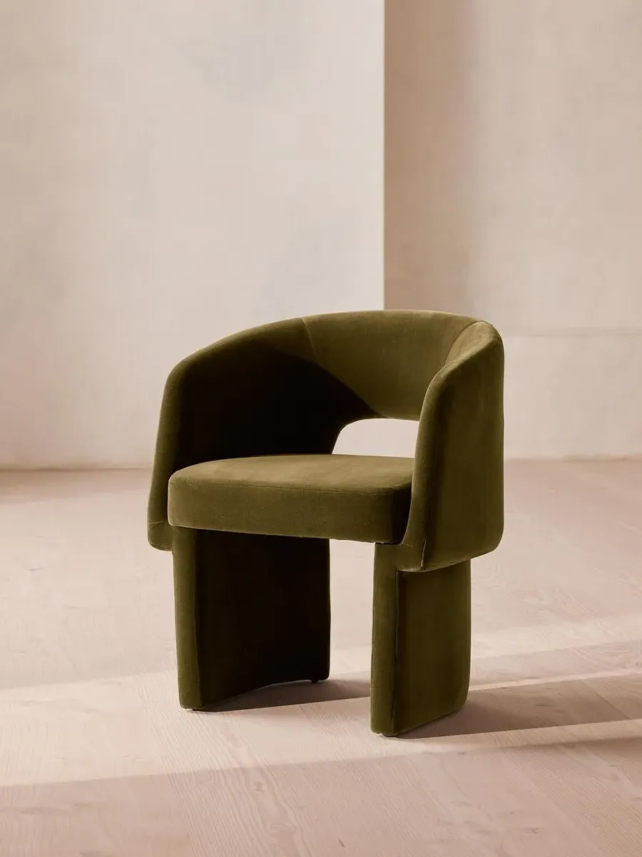 Dining Chair with Cut-Out Back - Olive, Velvet