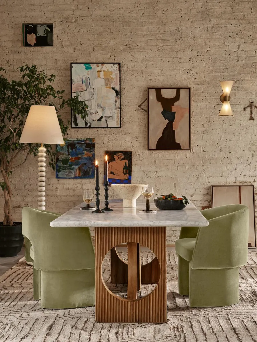 Dining Table with Sculptural Base - Marble, Oak image