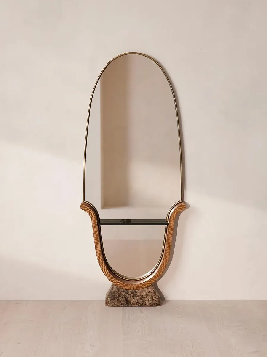 Domed Freestanding Mirror with Shelf - Marble, Oak image