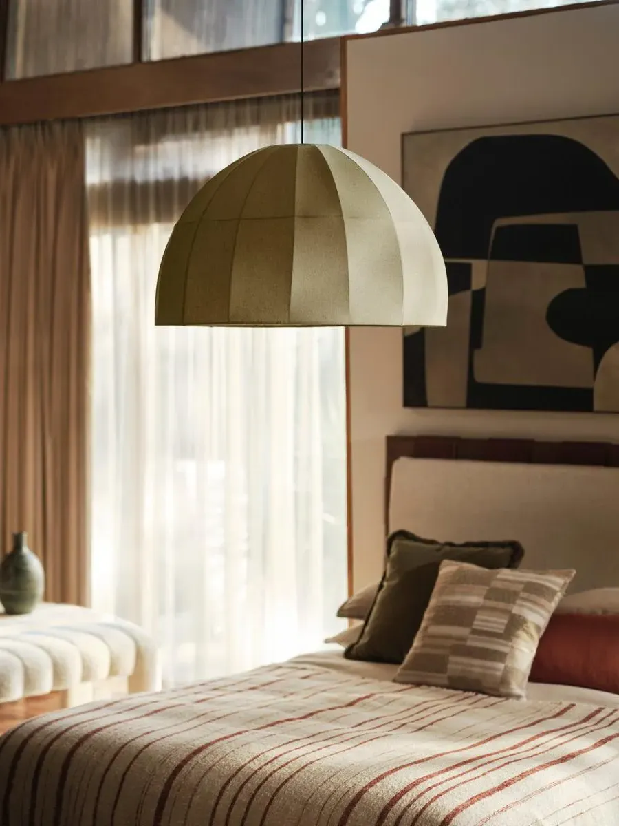 Domed Pendant Light - Olive, Linen image