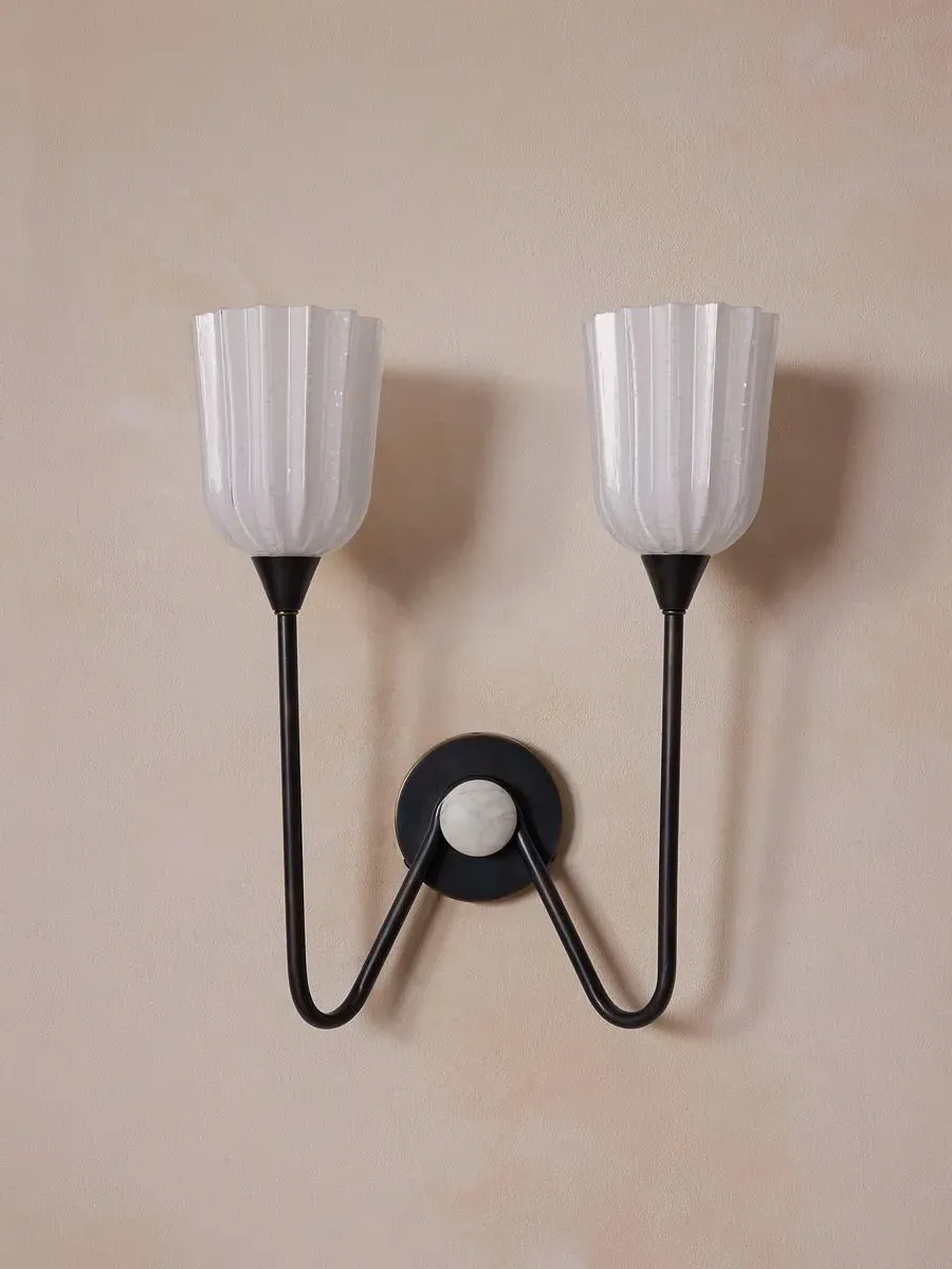 Double Arm Wall Light - Black, Brass image
