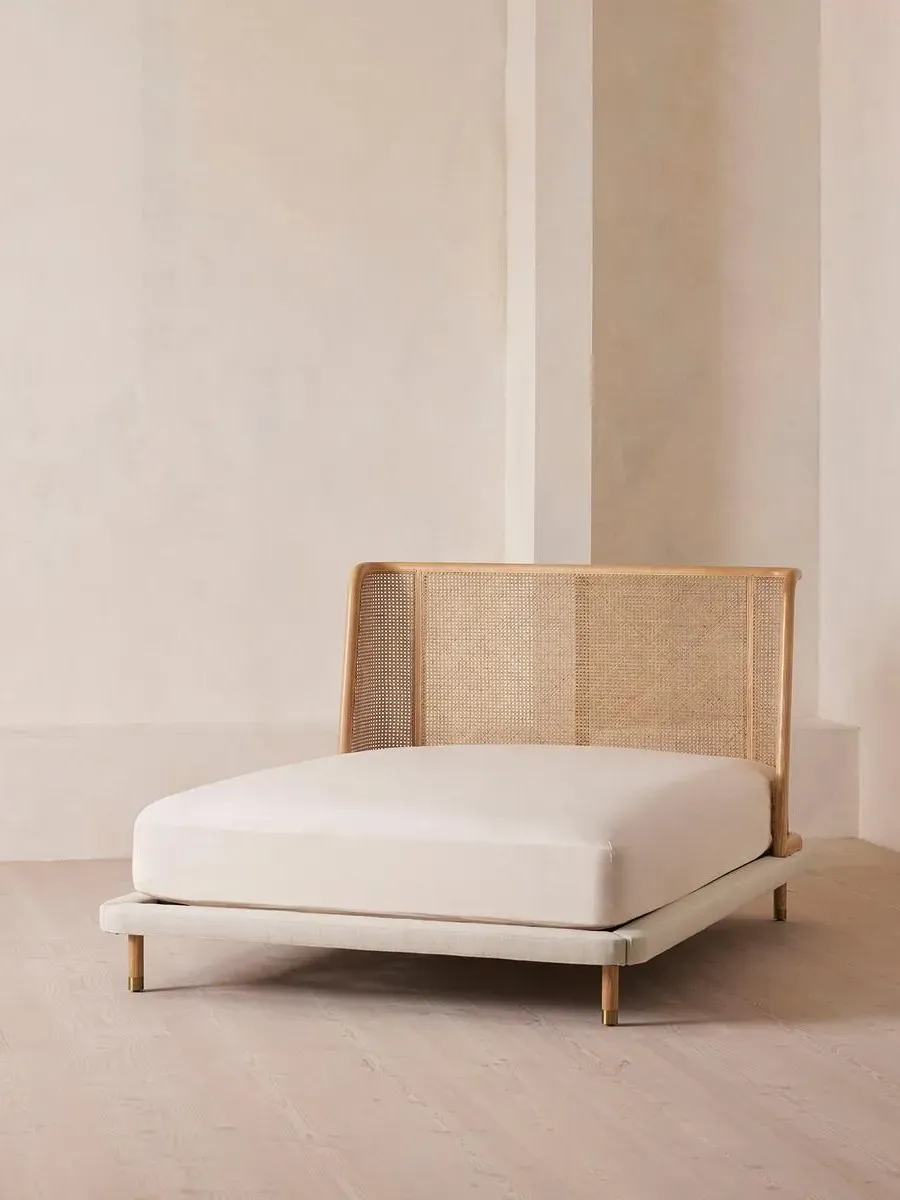 Double Bed with Cane Headboard - Linen image