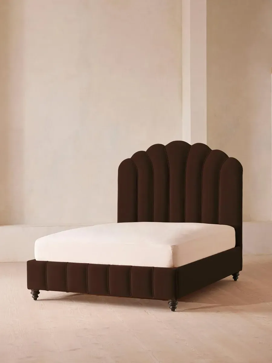 Double Bed with Fan Headboard - Chocolate, Velvet image