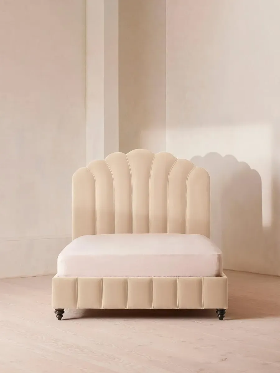Double Bed with Fan Headboard - Porcelain, Velvet