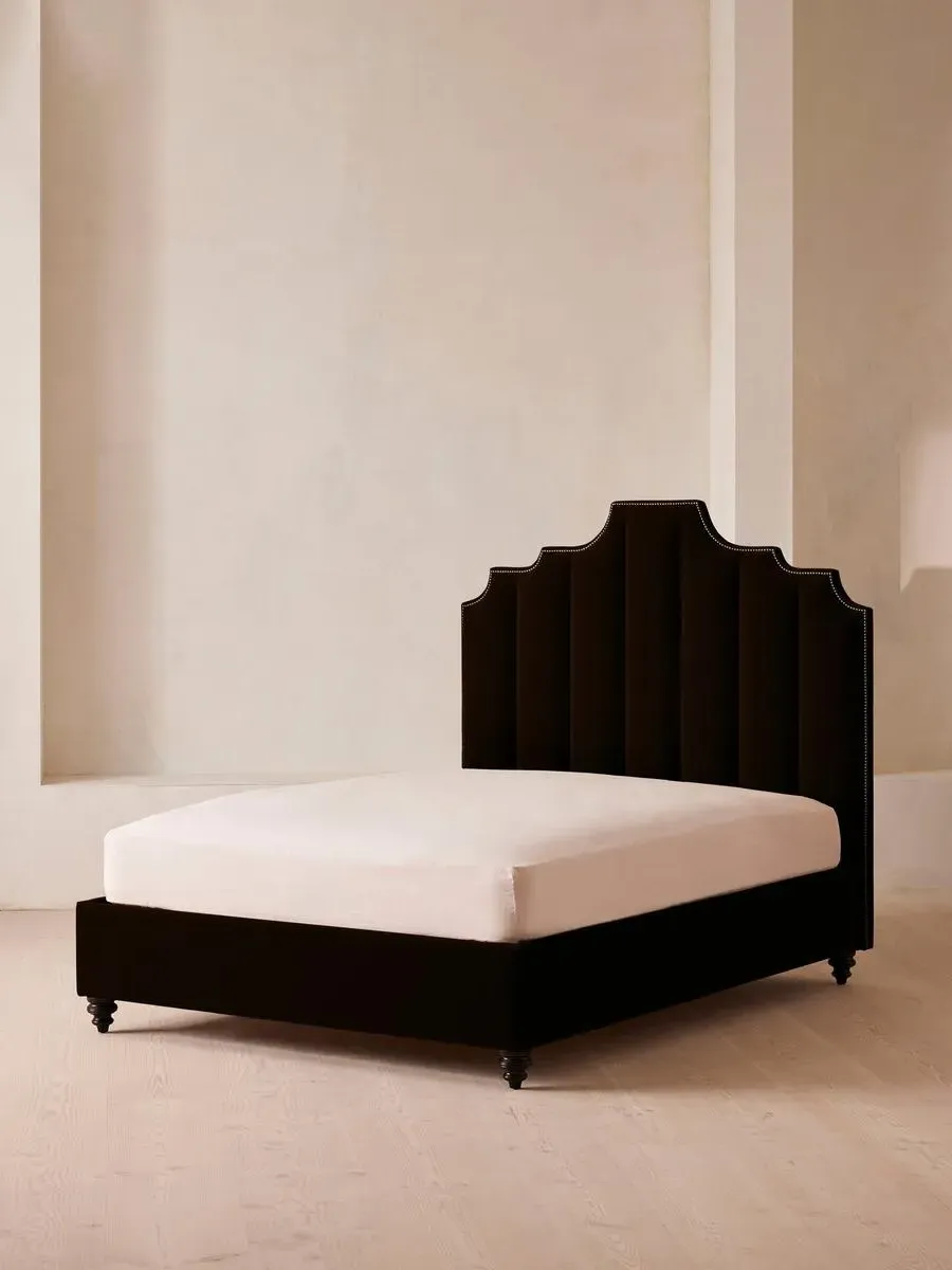 Double Bed with Fluted Headboard - Chocolate, Velvet image