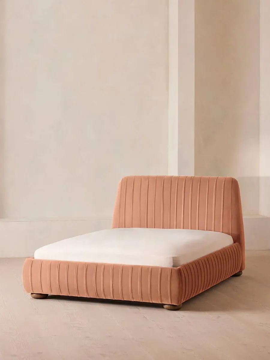 Double Bed with Pleated Headboard - Antique Rose, Velvet image