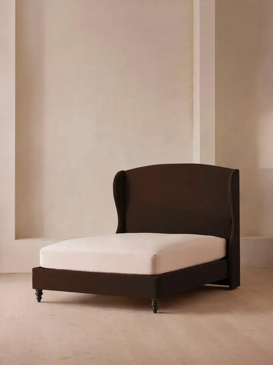 Double Bed with Winged Headboard - Chocolate, Velvet image