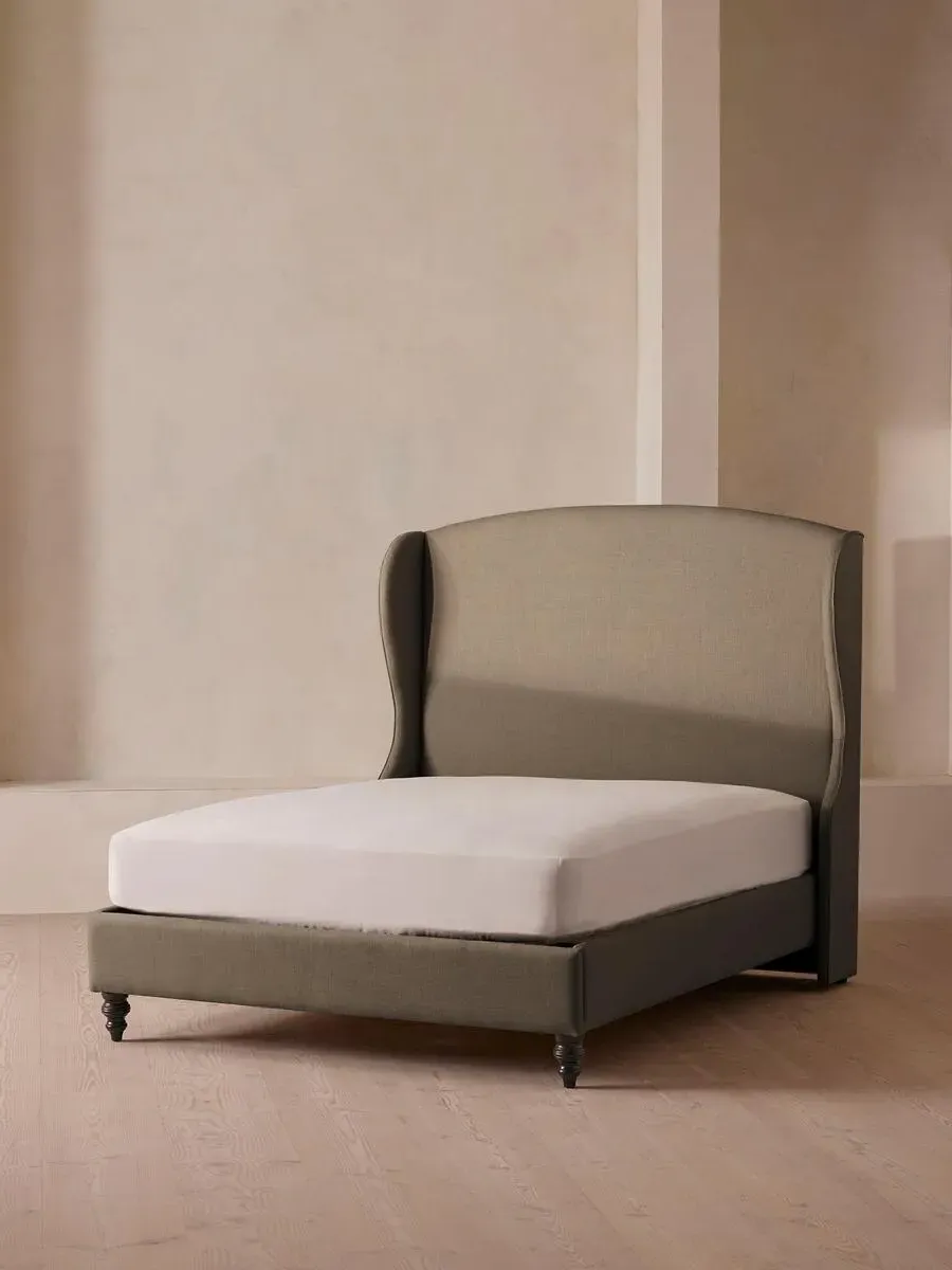 Double Bed with Winged Headboard - Mushroom, Linen