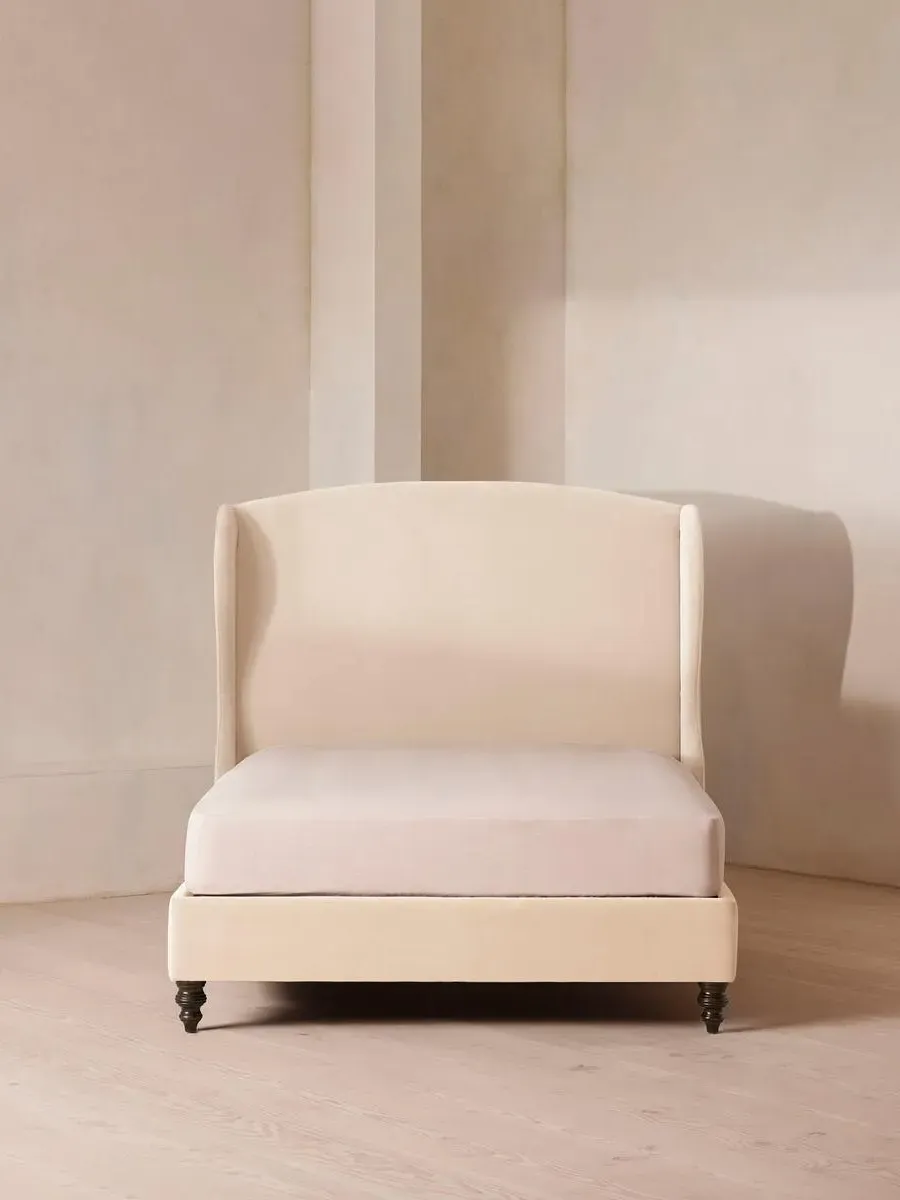 Double Bed with Winged Headboard - Porcelain, Velvet