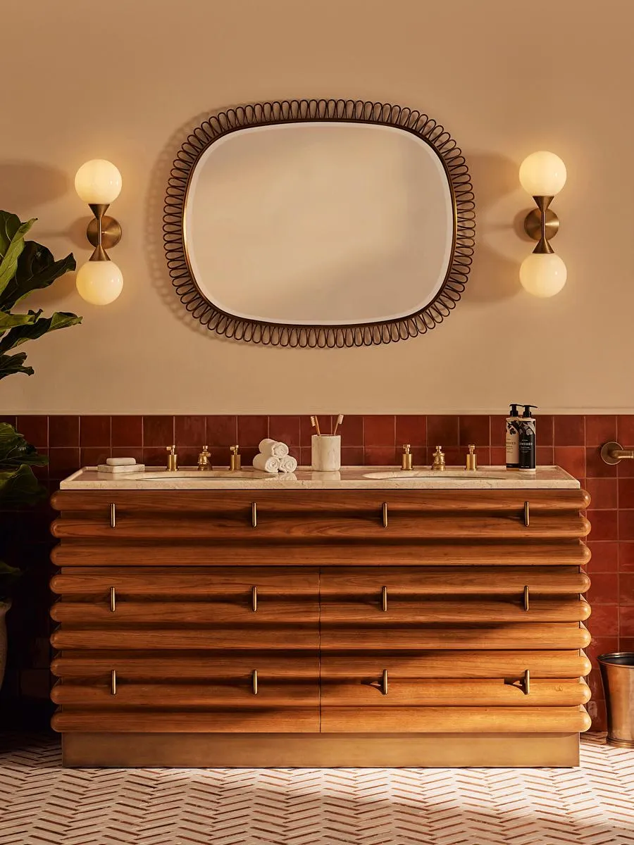 Double Vanity Unit with 4 Drawers - Cream, Marble image