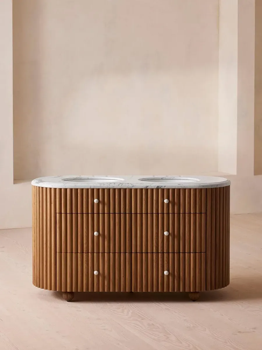 Double Vanity Unit with Storage - White, Marble image