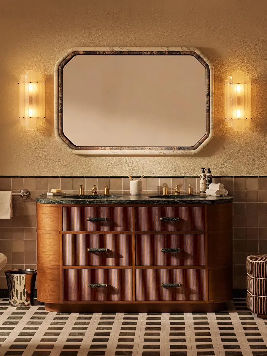 Double Vanity Unit with Twin Sinks - Green Marble