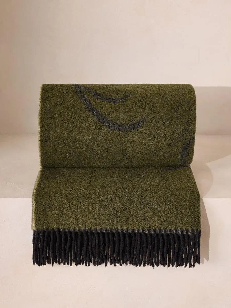 Elizabeth Throw with Fringe - Green, Wool image